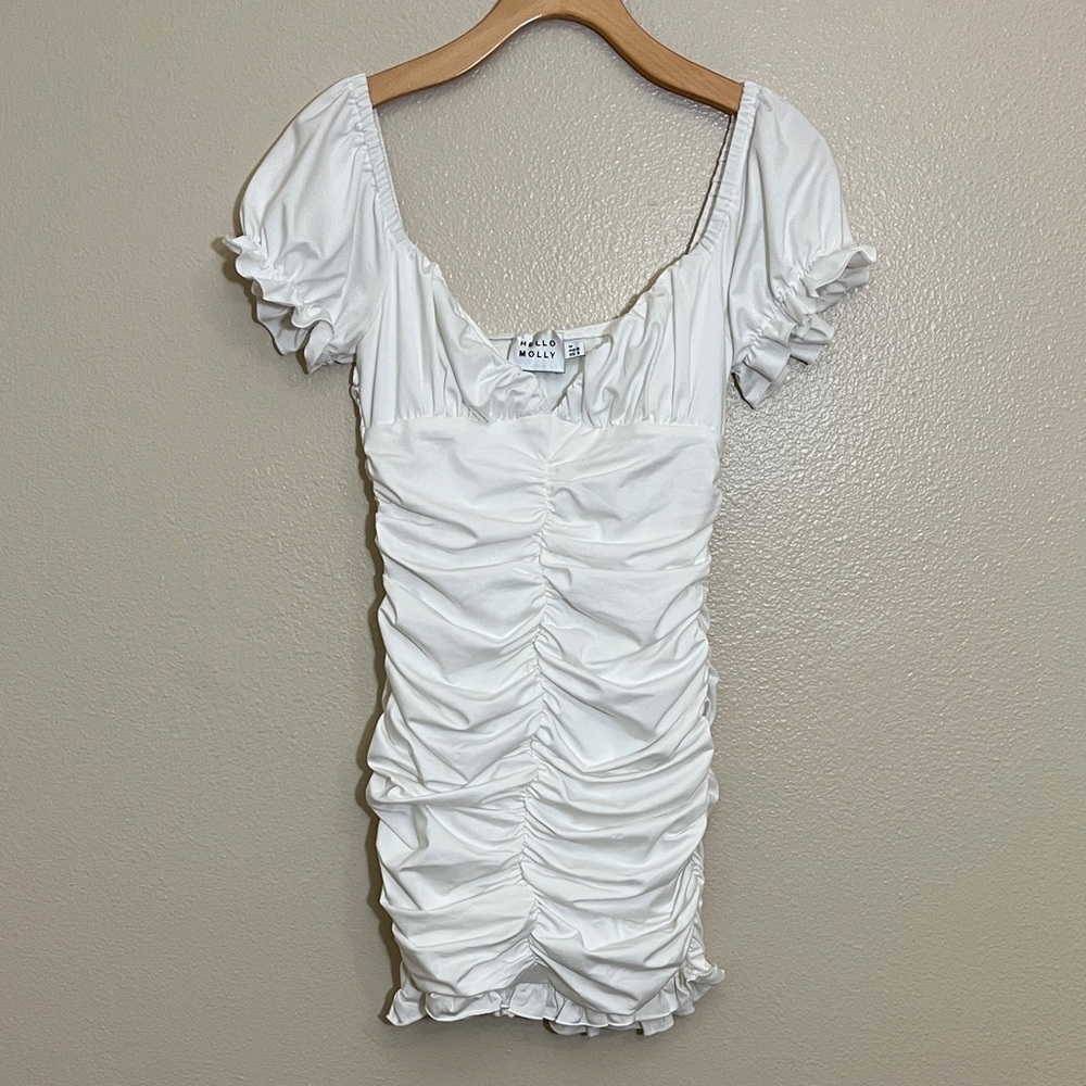 Hello Molly Ruch Yeah White Gathered Ruched Mini Dress - Picture 3 of 11